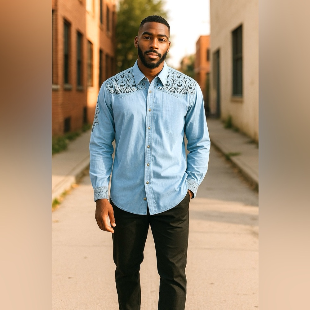 Royal Prestige Mens Blue Button Up Shirt